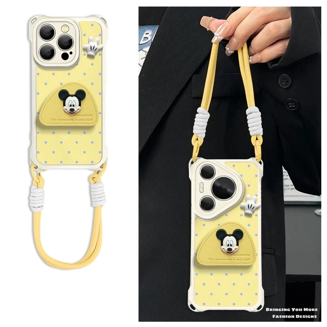 奥菲顿米奇支架手拎绳适用苹果16四角挂绳手机壳华为vivo小米oppo