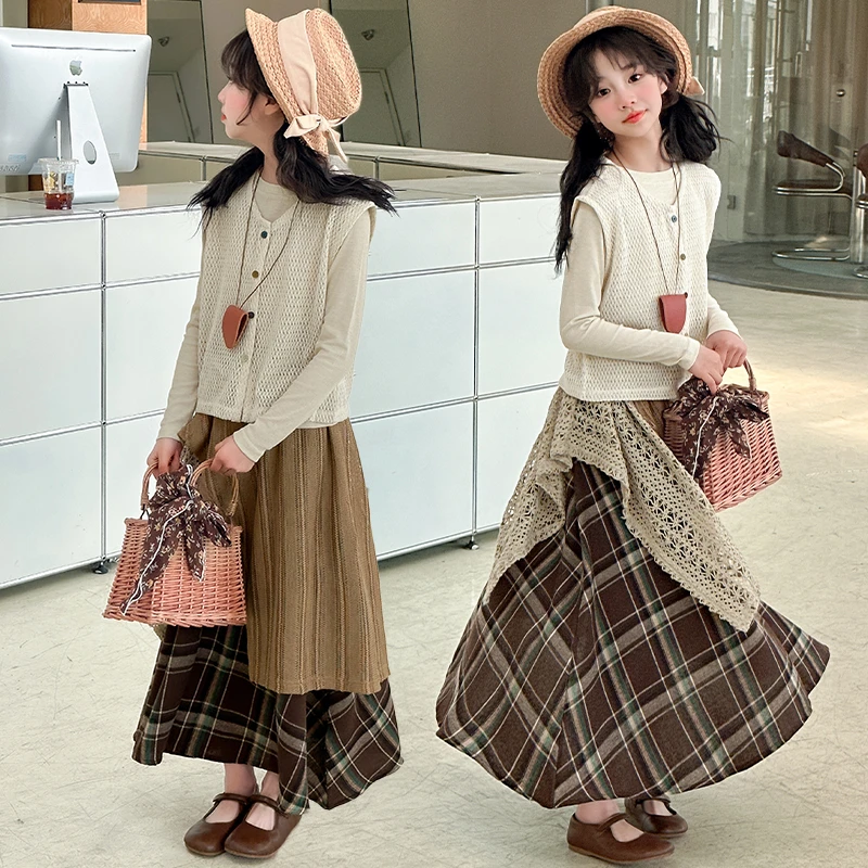 套装女童夏季田园风不规则半身裙三件套6-12岁15中大童小女孩套装