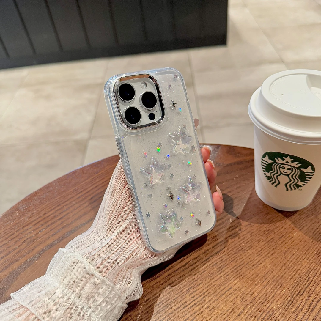 立体滴胶星星爱心透明适用苹果16promax手机壳 iPhone15新款14/13