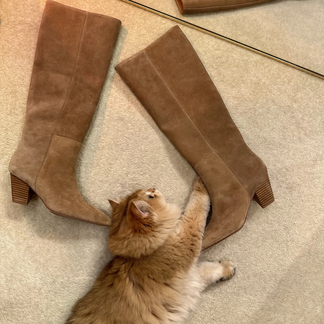 【断码特价】新款尖头坡跟尖头长靴017-3