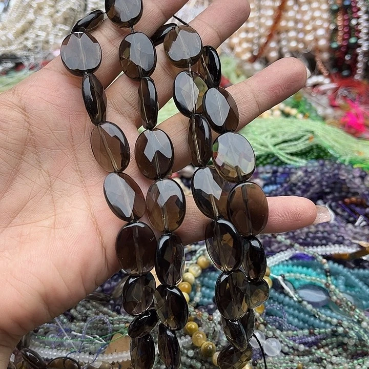 玛瑙/玉髓未镶嵌珠宝半成品一条茶晶椭圆片