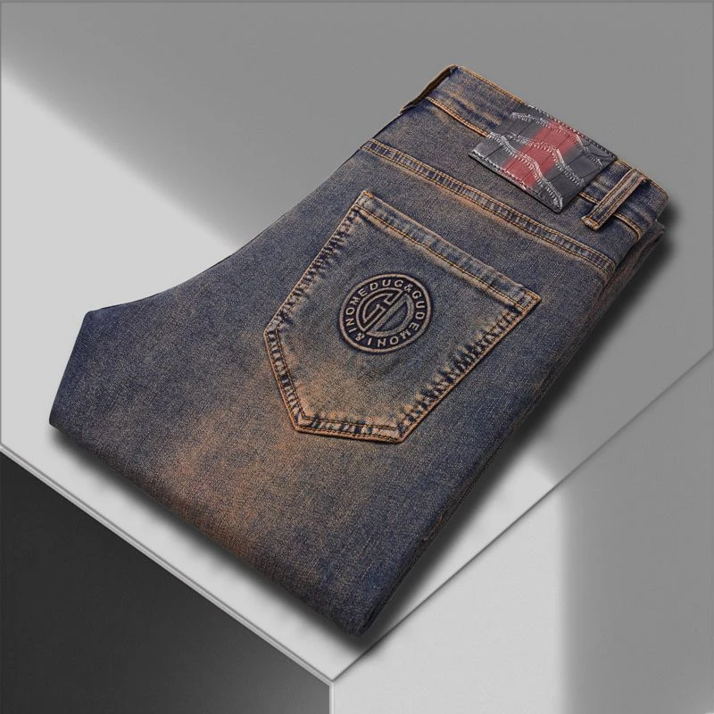 LeeNelly-高端欧货男士牛仔裤修身弹力小脚裤土豪金裤子男款鸽子