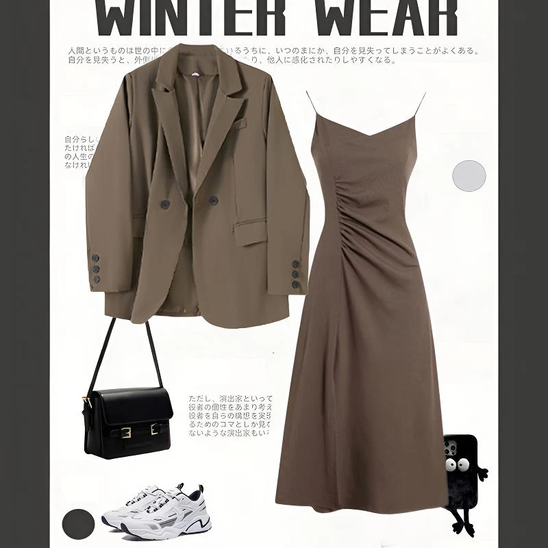 秋季套装女2025新款时尚高级感西装外套显瘦吊带连衣裙气质两件套