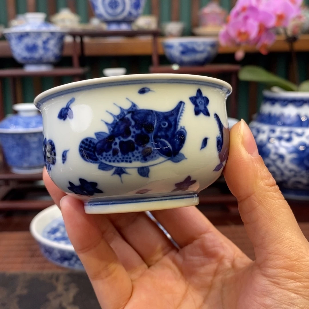 手工陶瓷柴窑桃花鱼炉氏杯