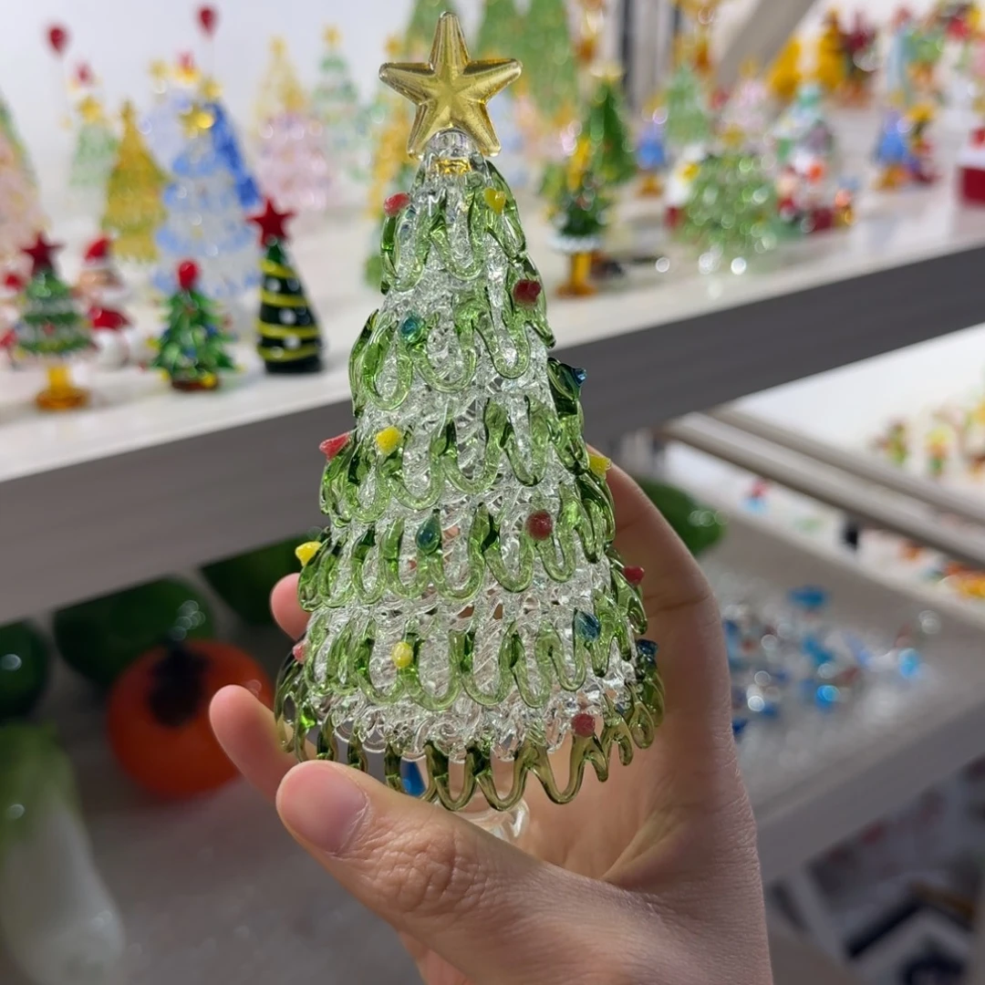 手工艺品琉璃白绿圣诞树