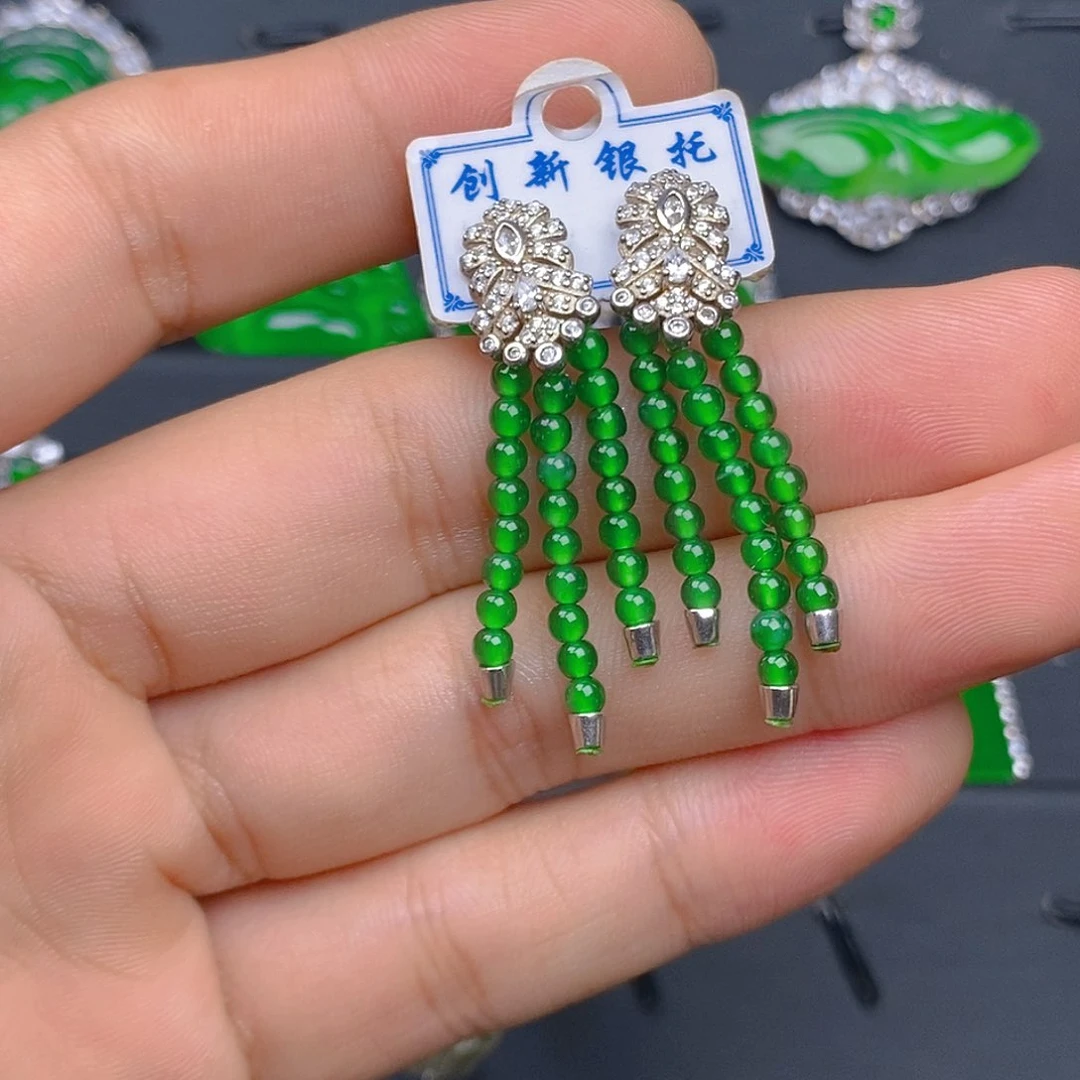 银S925镶嵌翡翠耳饰耳饰