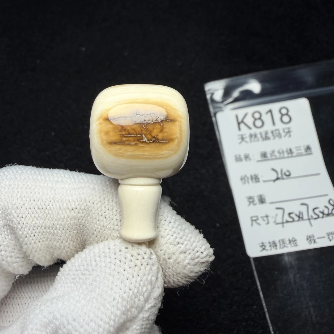 K818天然猛犸牙黄金瞳藏式分体三通配饰冰料17.5*17.5*28mm