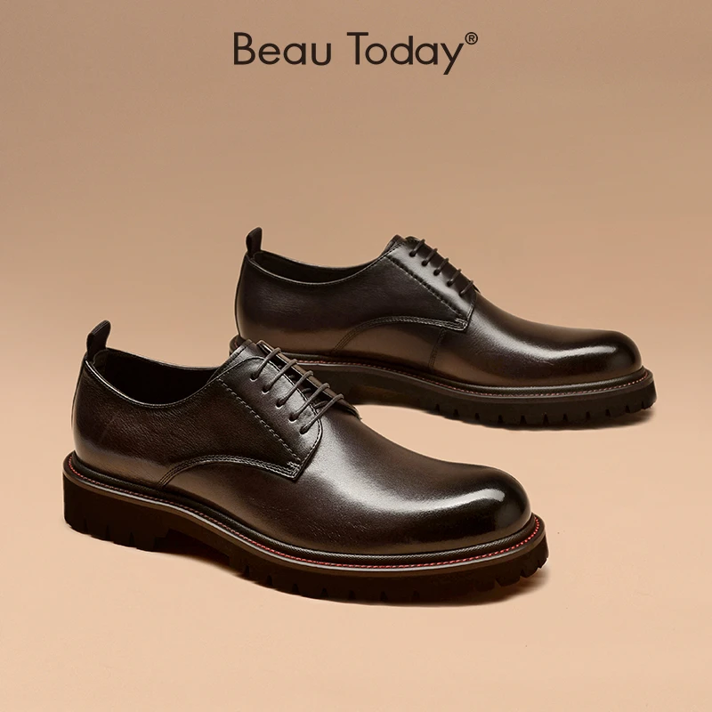 BeauToday男士皮鞋休闲商务正装软底增高英伦风透气真皮男鞋秋季