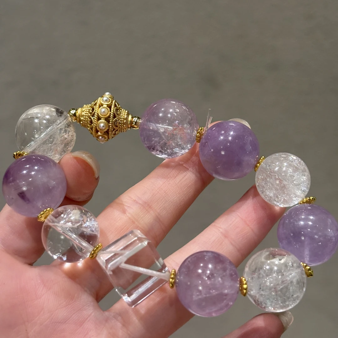 薰衣草紫水晶与圆珠搭配时尚简约