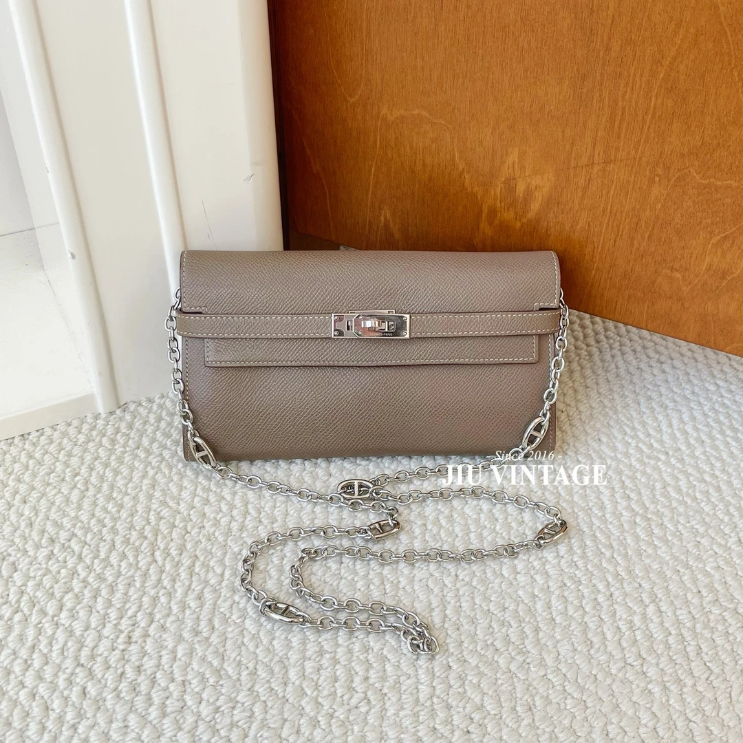 99新 Hermes/爱马仕 大象灰银扣kelly long钱包A刻 BJM13-0951