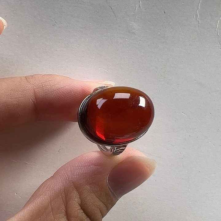 血珀银S925镶嵌戒指血珀