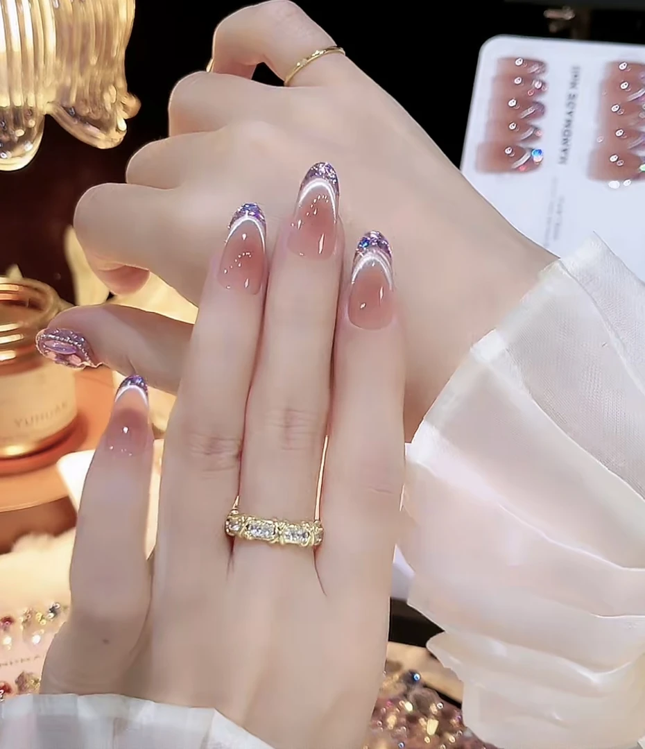 【海盐星光】纯手工穿戴甲爆闪猫眼气质百搭高级显白纯手作美甲片