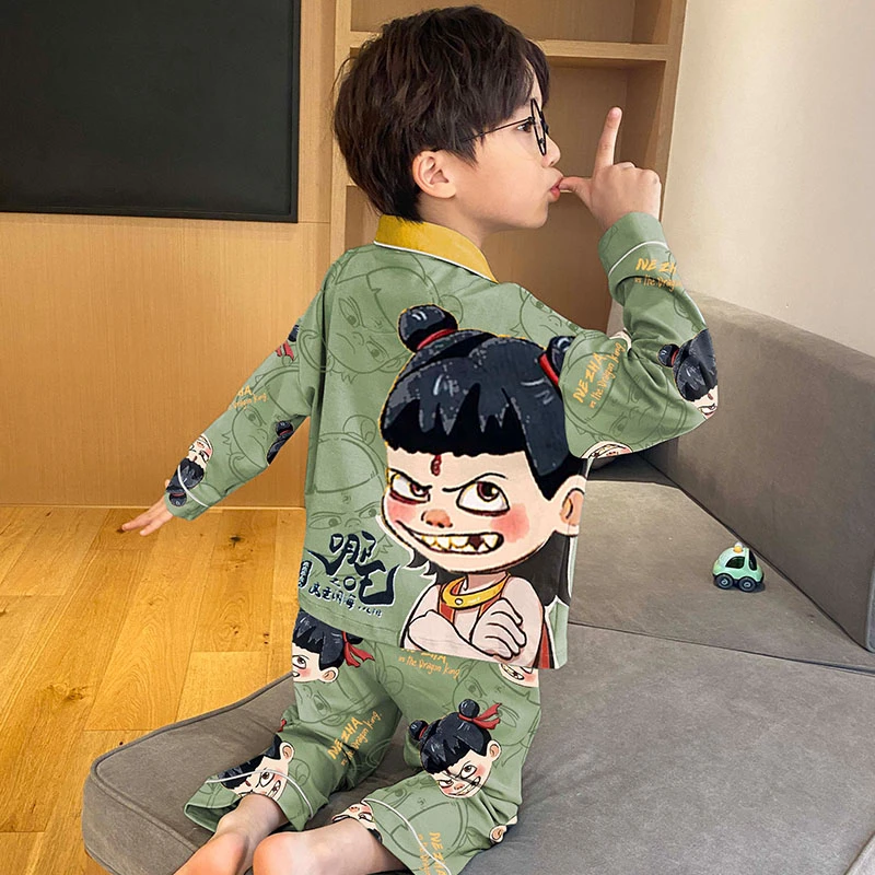 儿童睡衣男童春秋款纯棉全棉秋季男孩大童家居服哪吒2025新款秋冬