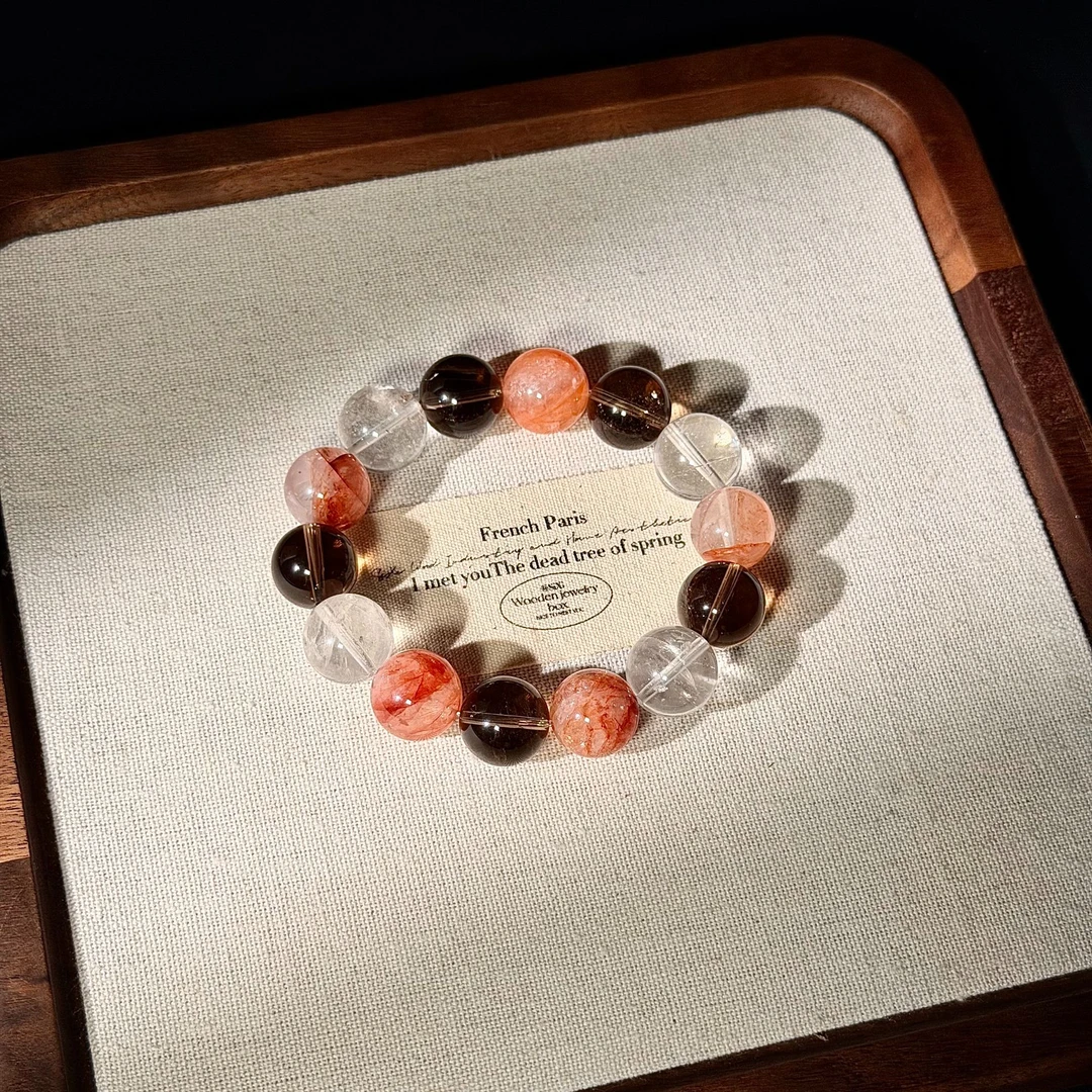 【午夜蔷薇】天然茶晶红胶花白水晶美拉德老钱风手串女生送礼圣诞节