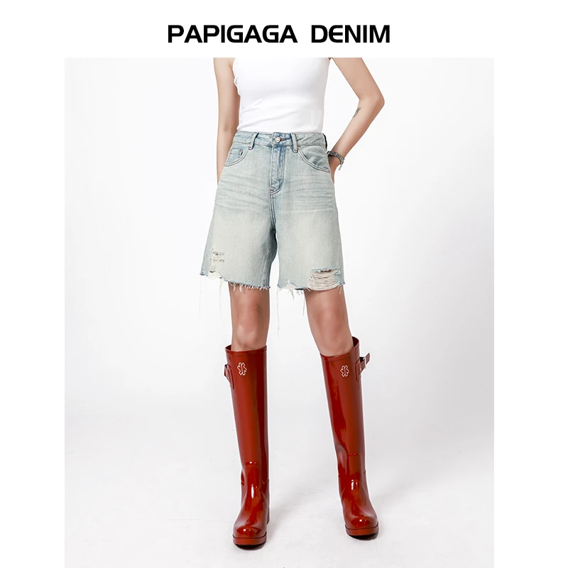 【五分】浅色天丝牛仔短裤女2025年夏季新款高腰宽松显瘦直筒中裤