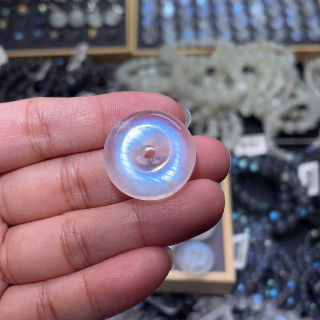 月光石手链未镶嵌保****睡蓝月光平安扣直径23.5mm