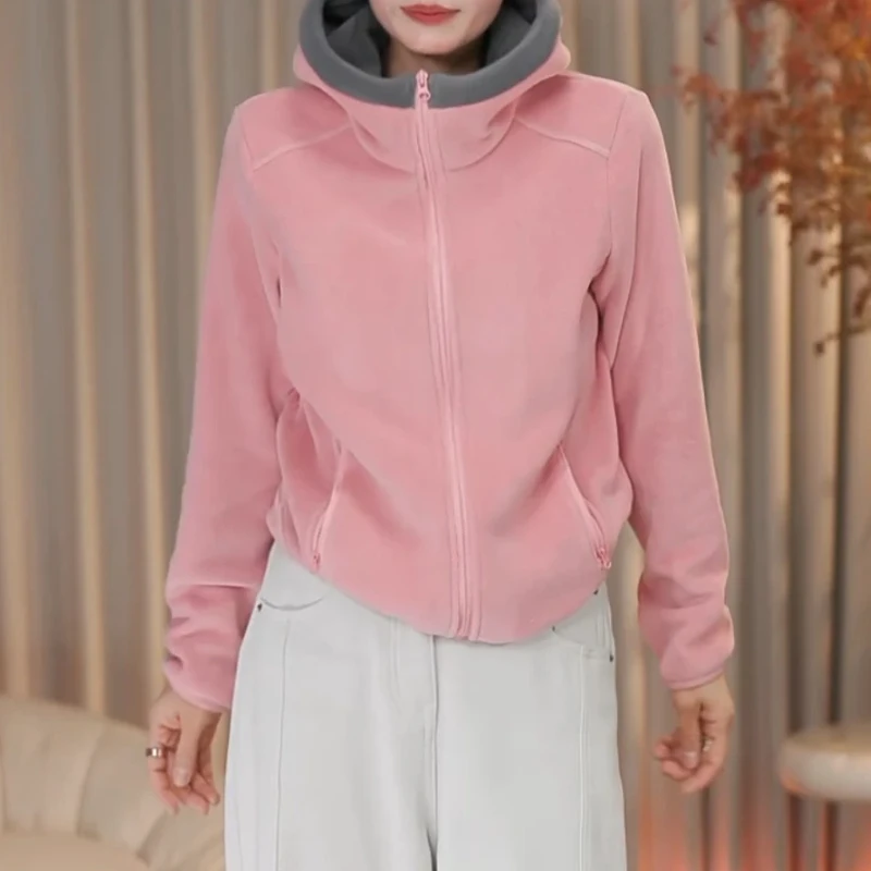 粉色拉链连帽长袖卫衣女2025年秋冬新款休闲开衫外套百搭显瘦上衣