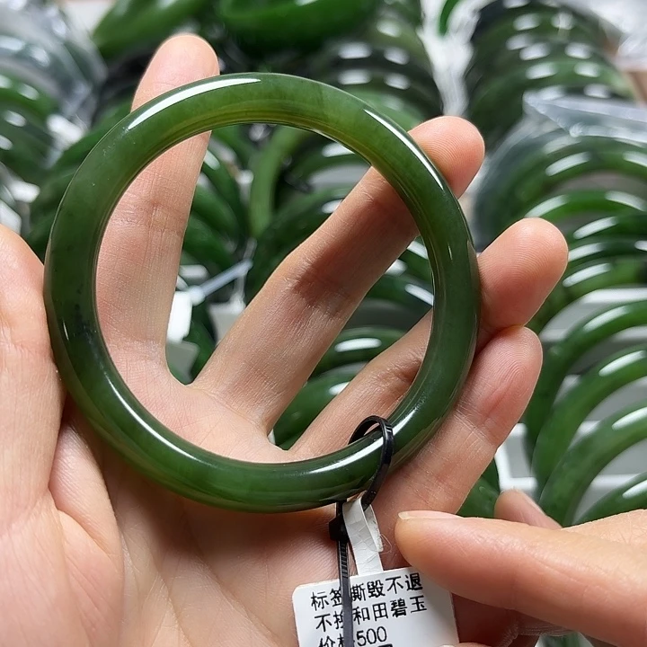 和田玉（碧玉）未镶嵌手镯细圆条57