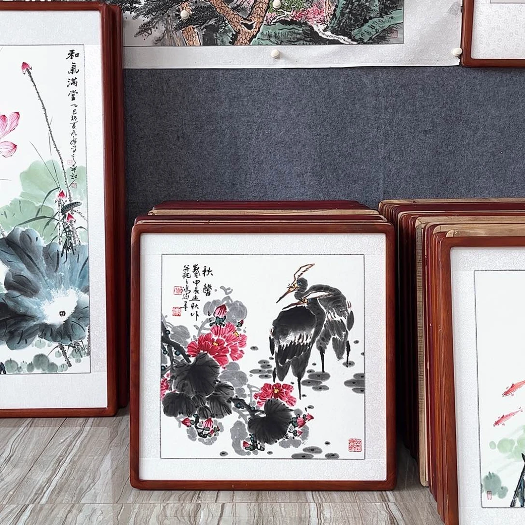 国画书画作品带框63×63厘米