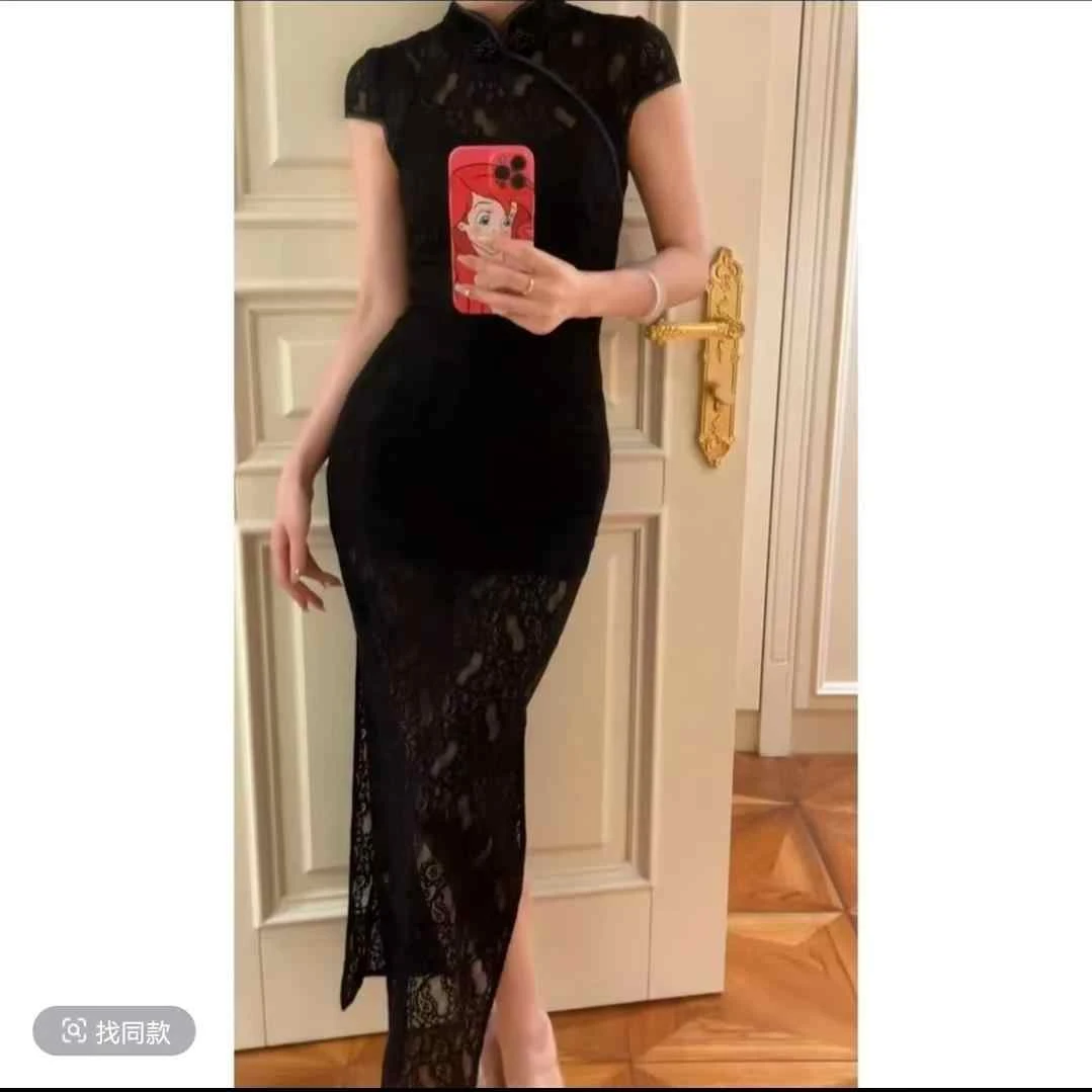 新中式复古改良旗袍连衣裙2025春夏新款优雅洋气弹力修身显瘦长裙