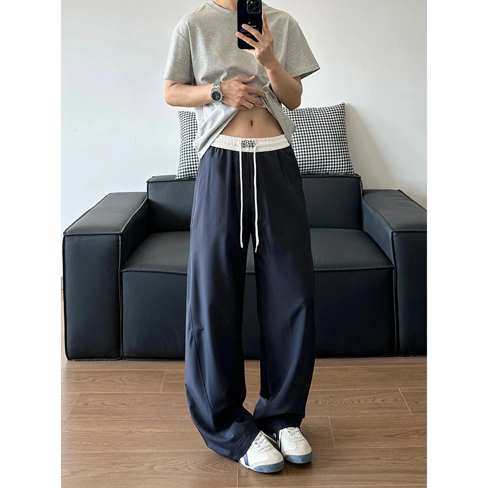 夏季垂感直筒阔腿裤显瘦运动薄款拖地裤速干冰丝男女潮牌休闲裤子