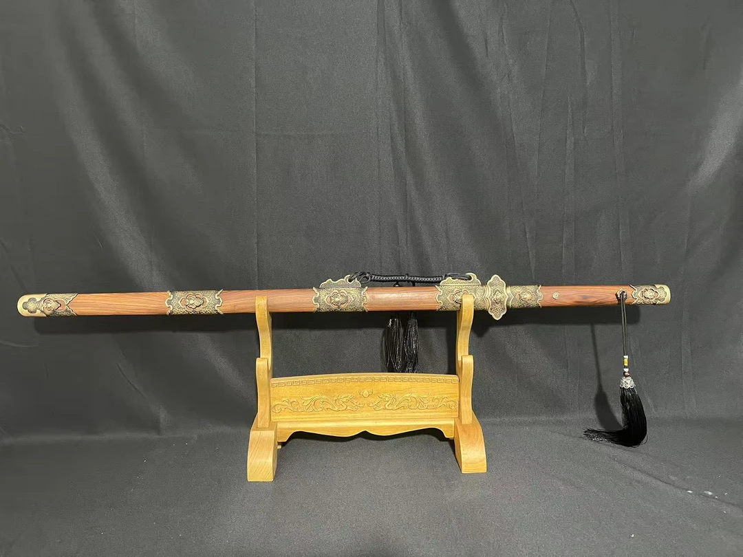 龙泉刀剑*大马雨点纹昆仑唐刀*酸枝木纯铜做旧（未开刃）