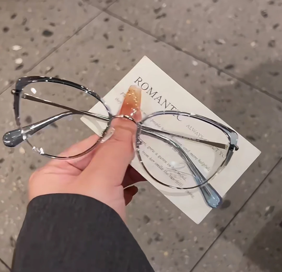 欧美复古猫眼眼镜专业可配有度数防蓝光素颜神器显瘦平光镜架潮女