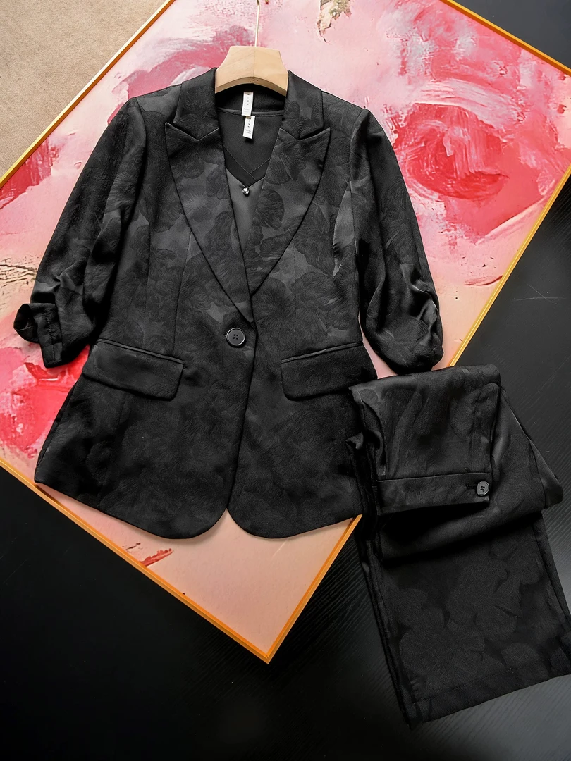 0019实体店黑色复古西装女西服宽松常规款通勤风修身型套装裤子