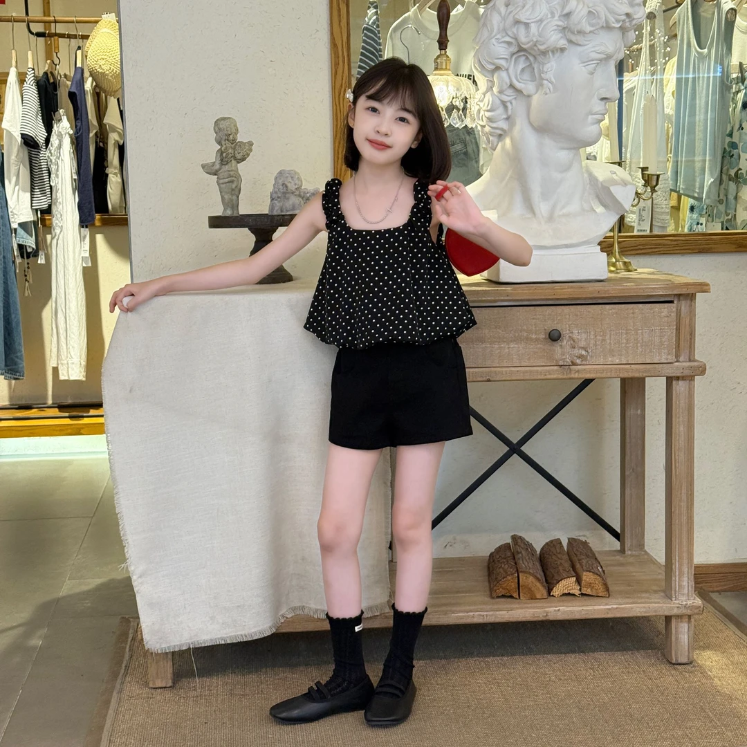 女童2025波点背心短裤套装薄款中大童女孩洋气时髦儿童夏装两件套