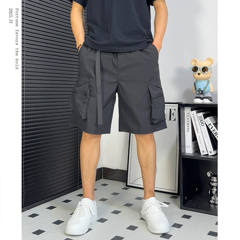 夏季速干多口袋工装短裤男美式潮牌纯色宽松五分裤2025爆款中裤