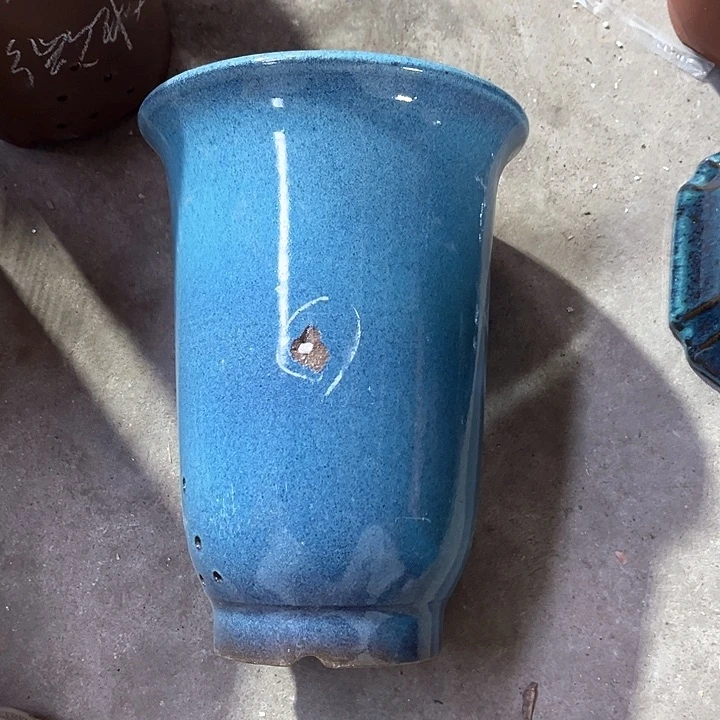 紫砂花盆虫*宜兴紫砂花盆口20高27灰爆瑕疵