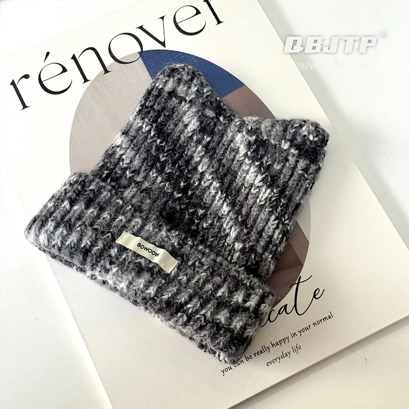 Q宝家童品11月新款 儿童针织帽宝宝可爱猫耳朵毛线帽秋冬季冷帽潮