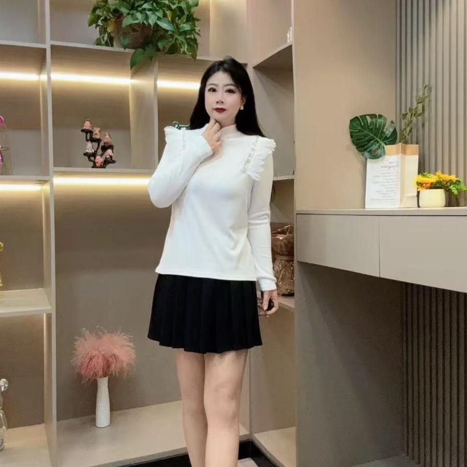 冬季磨毛小衫-雨 65007 时尚潮流菲边亮片设计胖MM大码女装新款