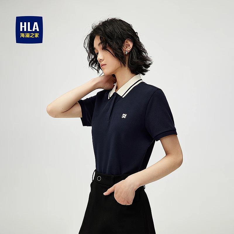 【爽棉珠地】HLA海澜之家POLO衫25夏季新翻领俏皮休闲时尚女装上衣