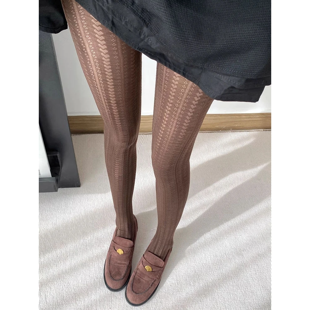 咖色复古秋冬款天鹅绒打底袜子韩版ins爱心简约百搭jk辣妹连裤袜