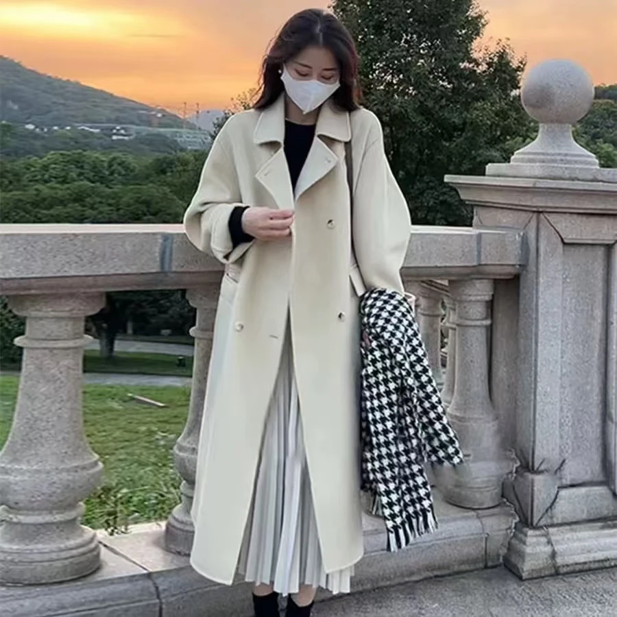 5979 高端双面羊毛外套2024秋冬季新款宽松韩系中长款羊毛大衣女