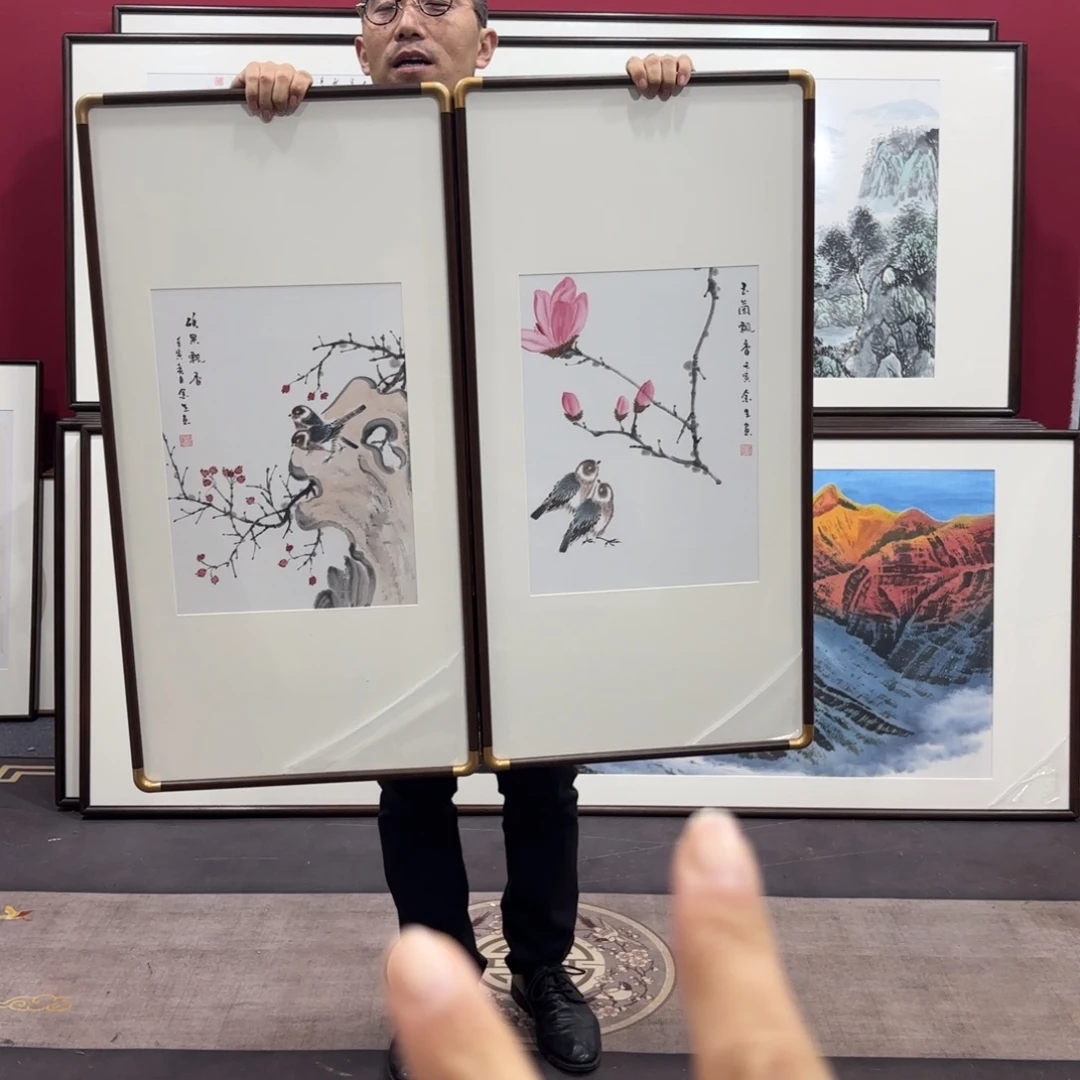 国画带框90/45海阔手绘
