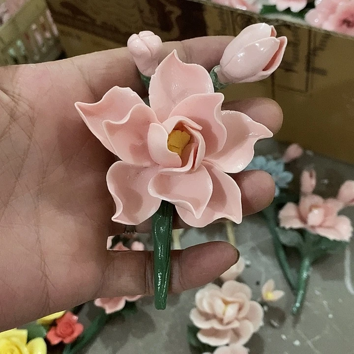 瓷片纯手工陶瓷花摆件瑕