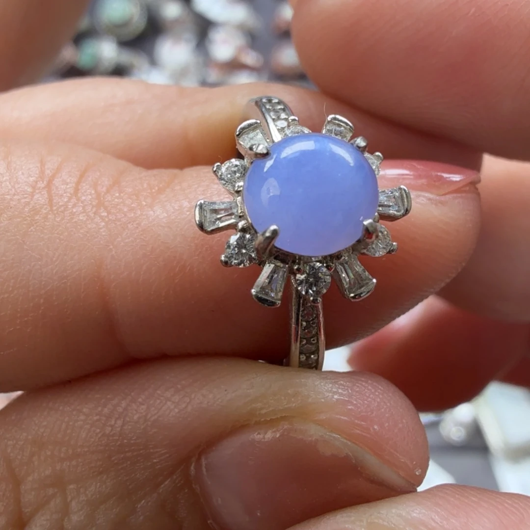 翡翠银S925镶嵌戒指8096