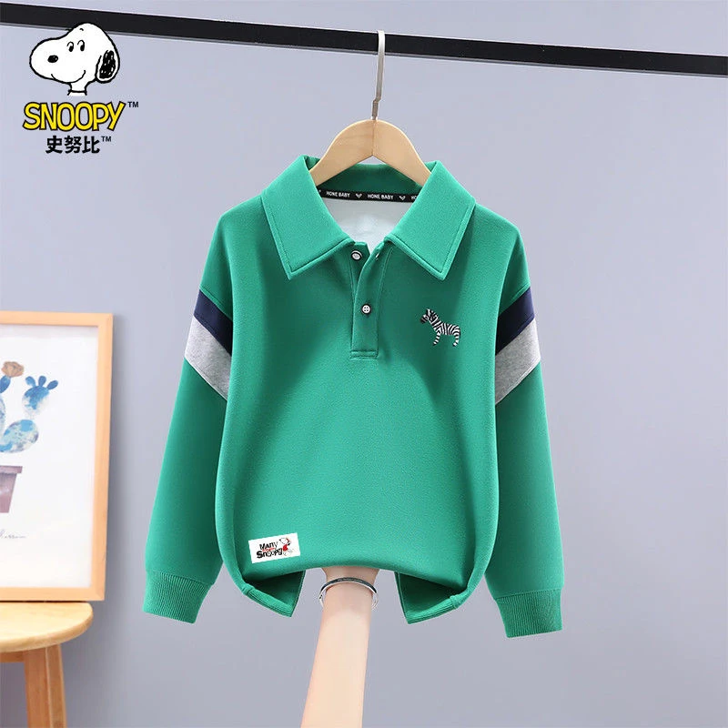 史努比2025新款卫衣男童中大童翻领长袖春秋洋气男孩儿童上衣帅气
