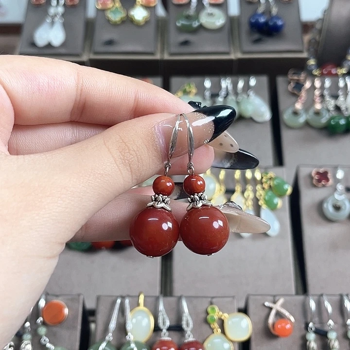 玛瑙/玉髓耳饰银S925镶嵌14左右