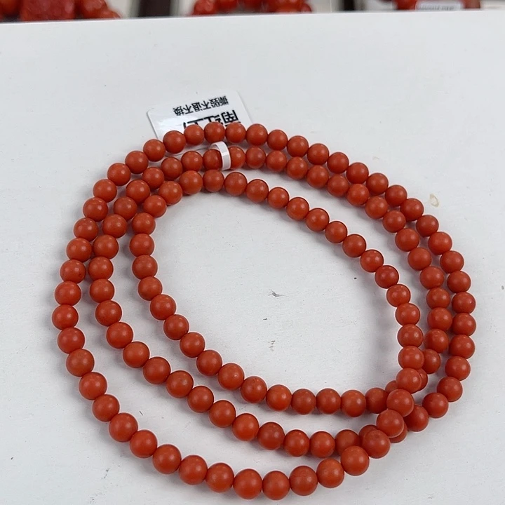 南红玛瑙未镶嵌保山哑光柿子红圆珠多圈5mm