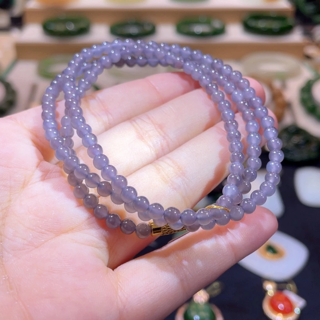 和田玉未镶嵌颈饰高品烟紫108