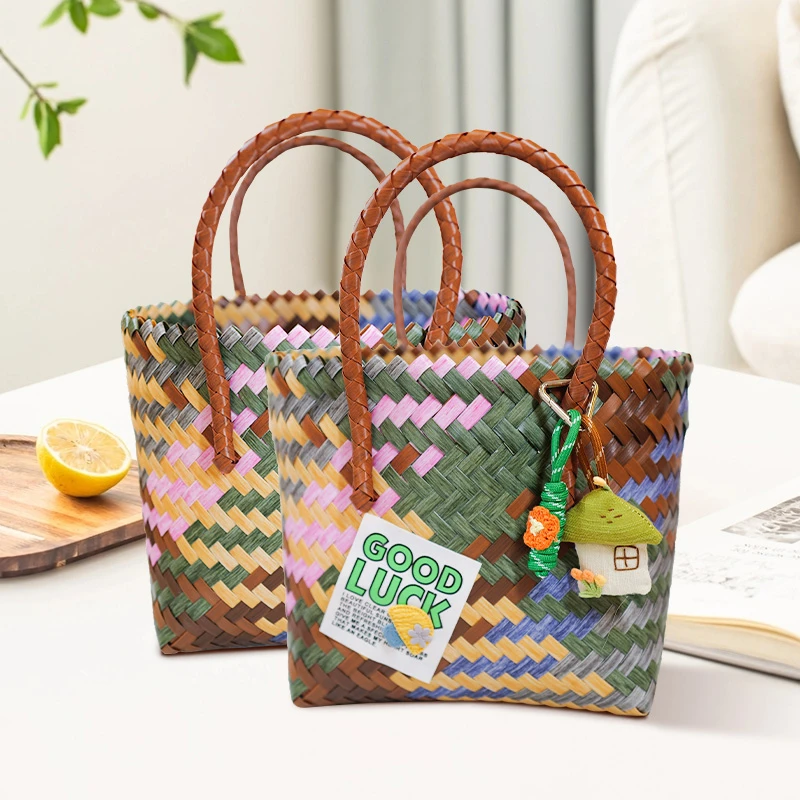 腊肠小狗菜篮子上班通勤包包新款编织菜篮子尼龙绳吊坠手提便当包