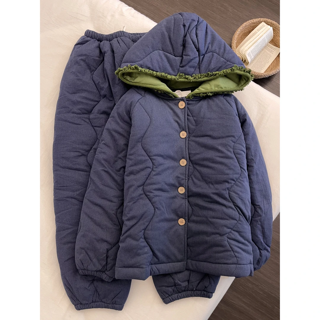 韩系高级感收腰棉服睡衣女冬季新款加厚保暖夹棉家居服套装可外穿