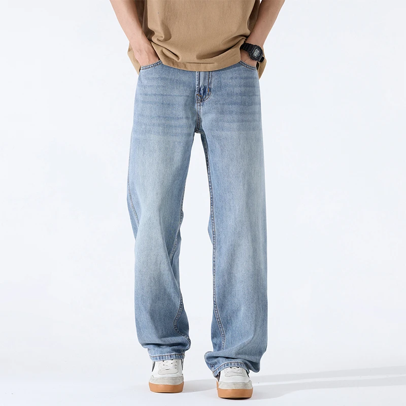莱赛尔天丝牛仔裤男潮牌夏季薄款直筒宽松垂感阔腿休闲长裤