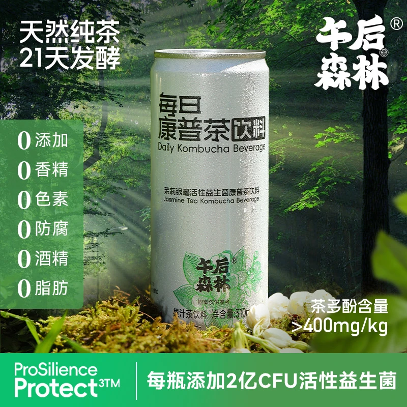 午后森林 茉莉银毫活性益生菌康普茶气泡饮发酵茶碳酸饮料310ml
