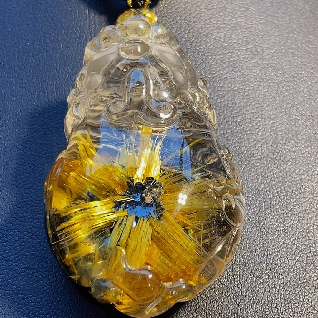 未镶嵌颈饰水晶天然高品钛晶花宽板硬钛貔貅吊坠手把件