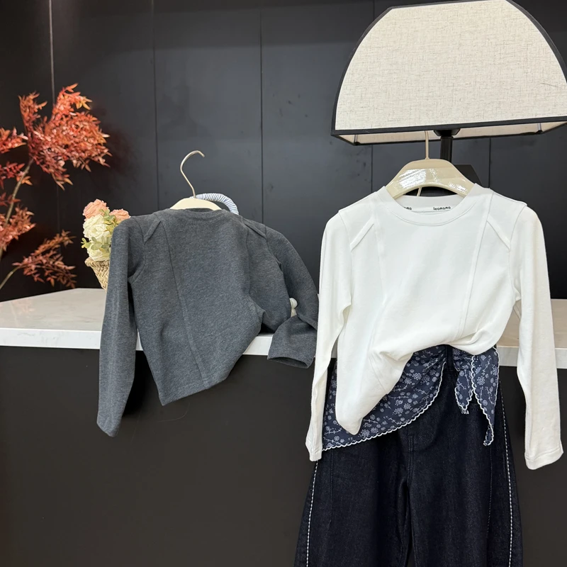 【现货】leomama儿童圆领T恤亲子装2025秋季款女童休闲长袖内搭上衣