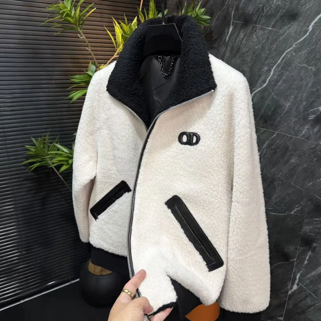 【轻奢】男士欧货冬季新款立翻领羊毛拼真皮保暖夹克外套休闲百搭